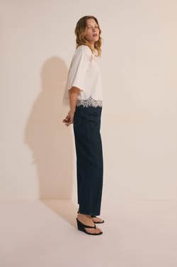 T-shirt en coton avec d&eacute;tails dentelle;${refinementColor}
