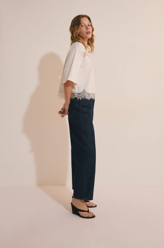 T-shirt en coton avec d&eacute;tails dentelle;${refinementColor}