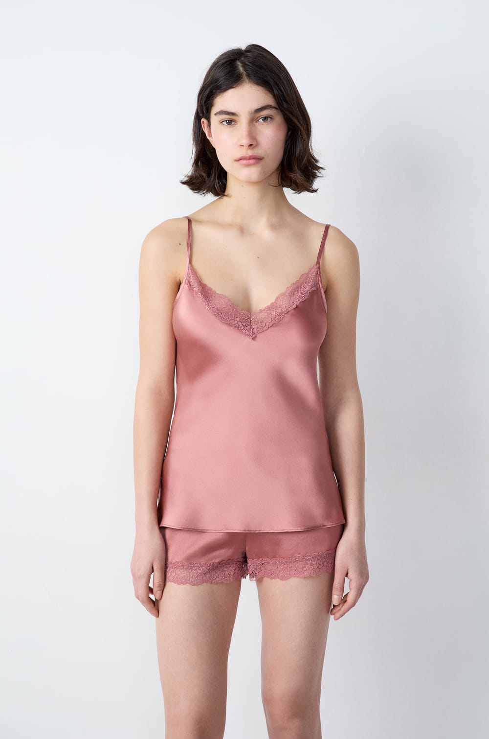 Silk Camisole with Lace Details;${refinementColor}