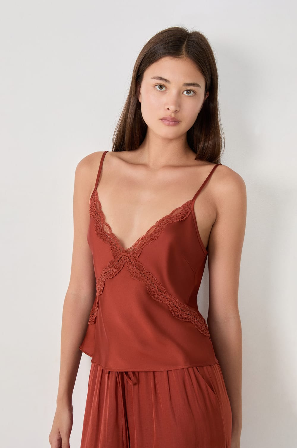 Satin Camisole with Neckline;${refinementColor}