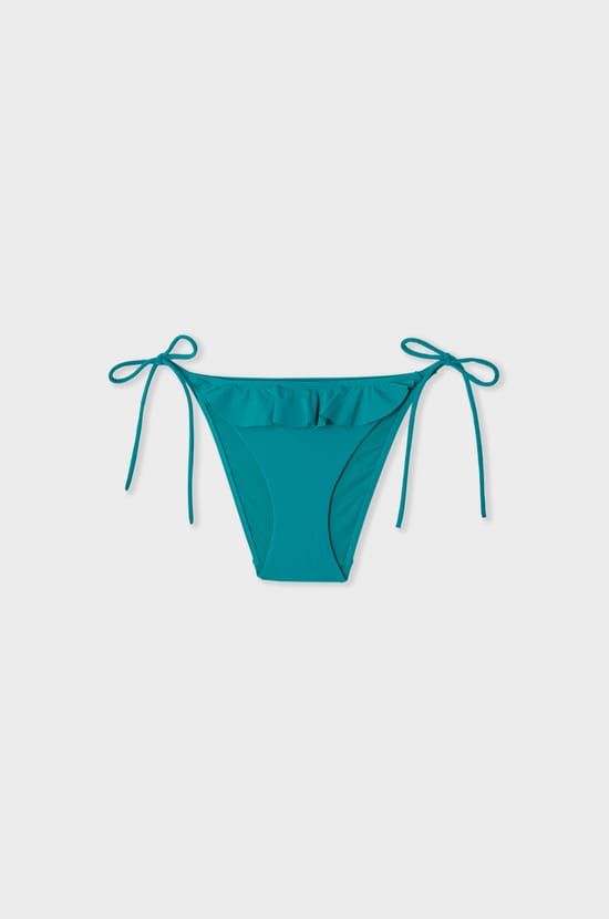 Tie-Side Bikini Bottom with Ruffles;${refinementColor}