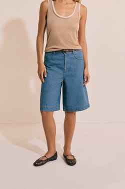 Bermuda effet jean en coton;${refinementColor}