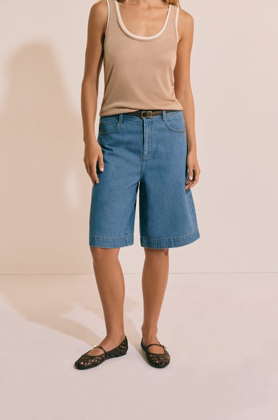 Bermuda effet jean en coton;${refinementColor}