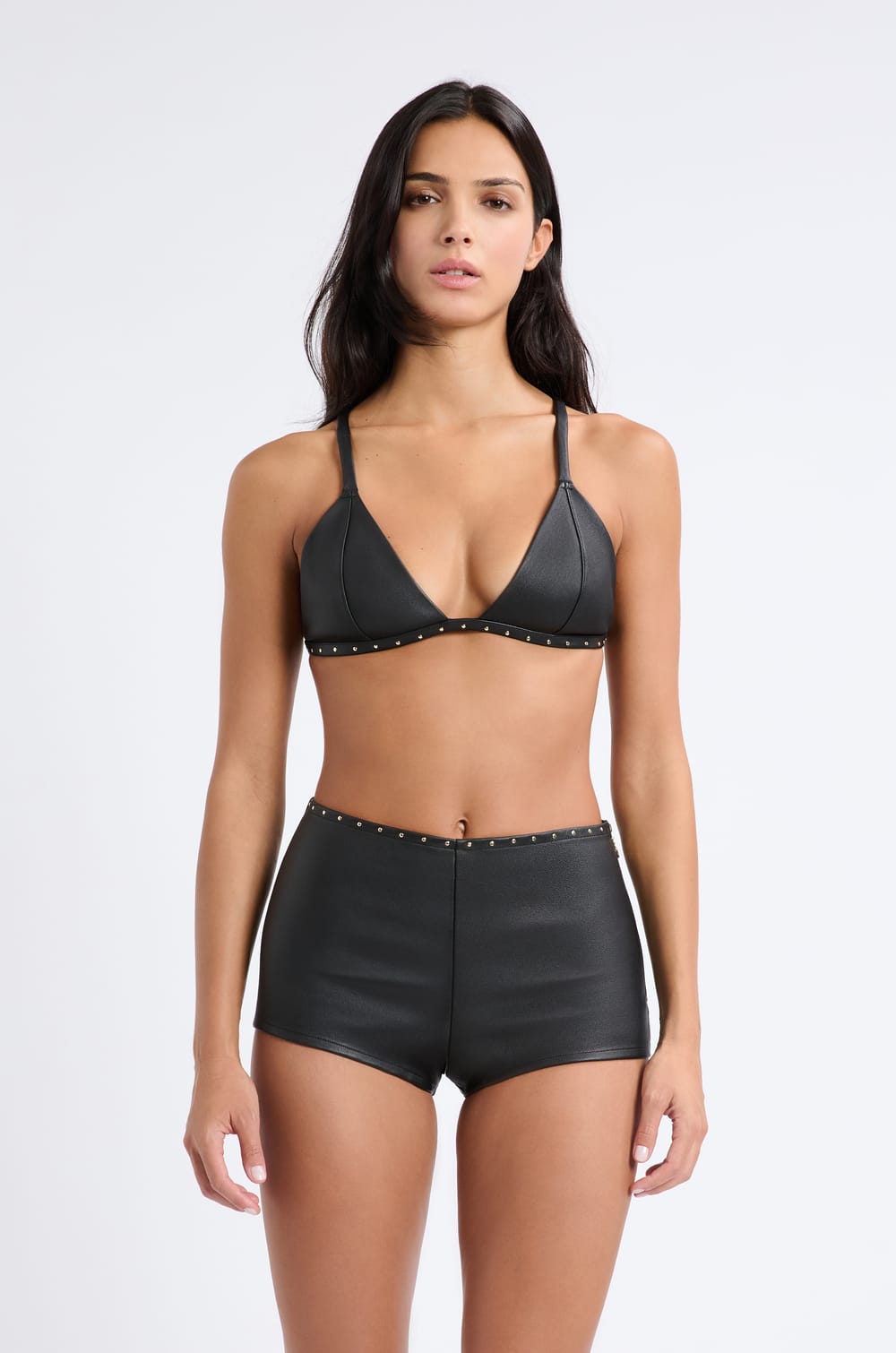 Leather Triangle Bra;${refinementColor}