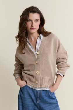 V-neck Cardigan with Cotton;${refinementColor}