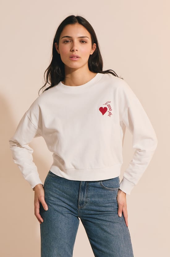 Sweat en coton avec motif coeur;${refinementColor}