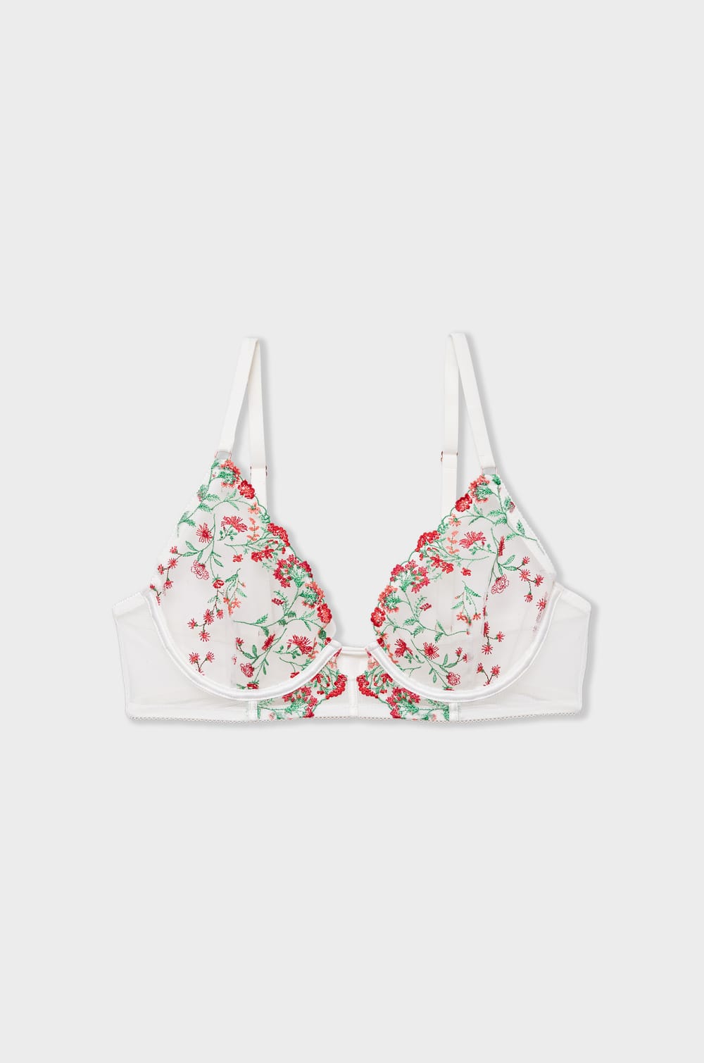 Unlined Demi Bra With Floral Embroidery;${refinementColor}