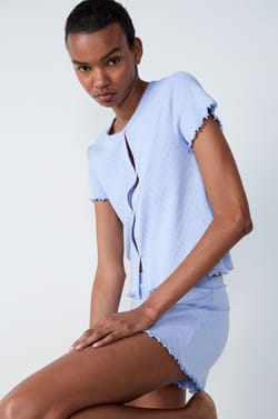 T-shirt manches courtes en coton en pointelle;${refinementColor}