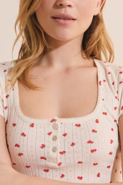 T-shirt de pyjama manches courtes en coton pointelle;${refinementColor}