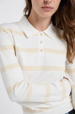 Pull col polo &agrave; manches longues &agrave; rayures;${refinementColor}