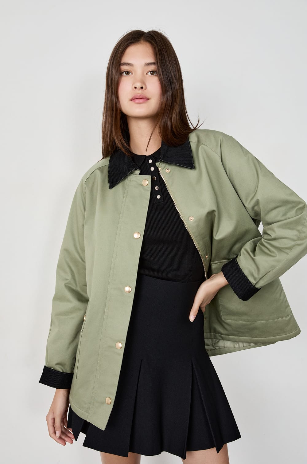 Blouson à col velours et coupe droite;${refinementColor}