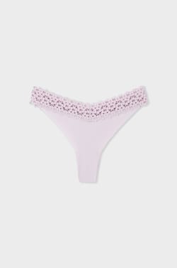 Tanga V-shape en microfibre et dentelle;${refinementColor}