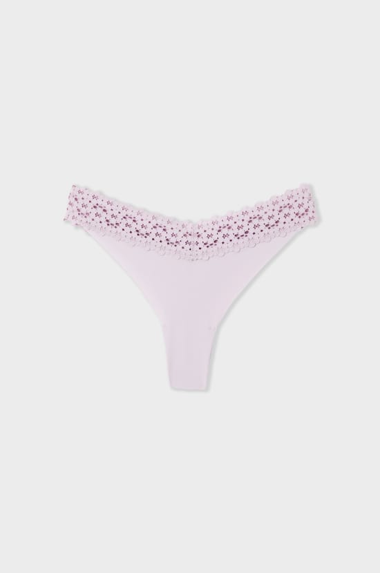 Tanga V-shape en microfibre et dentelle;${refinementColor}