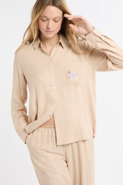 Camisa de pijama a rayas con bordado d&aacute;lmata;${refinementColor}
