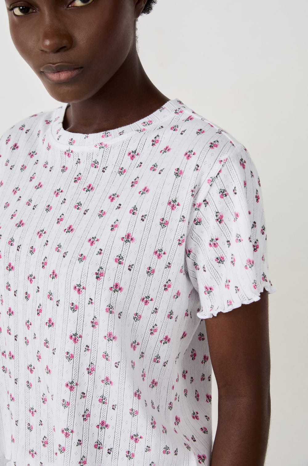 Pyjama T-shirt with floral pattern;${refinementColor}
