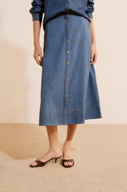 Jupe midi en jean;${refinementColor}