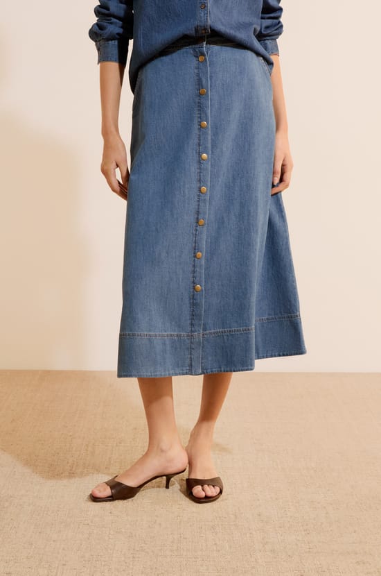 Jupe midi en jean;${refinementColor}
