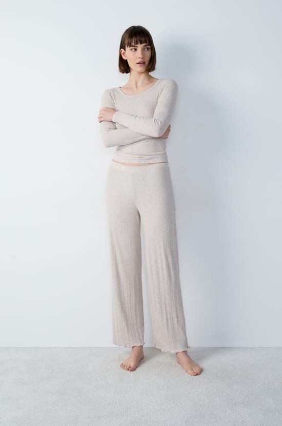 Pantalon de pyjama en coton droit côtelé;${refinementColor}