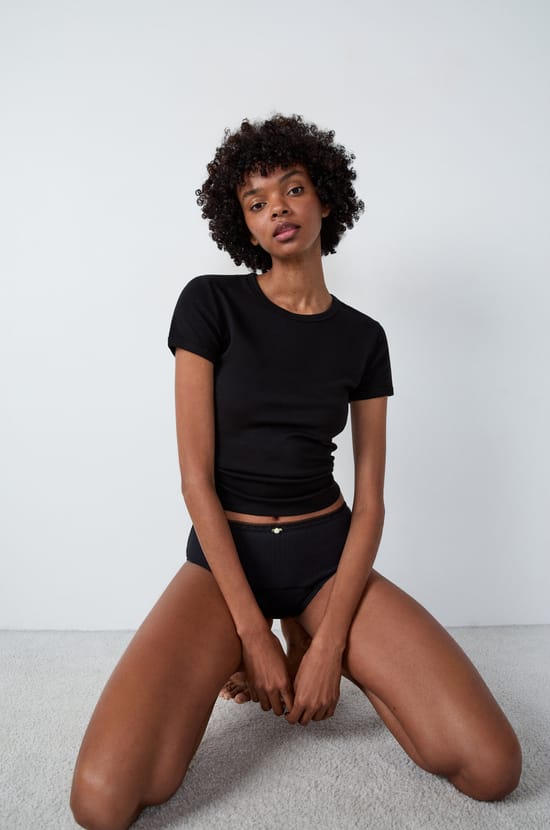 Culotte menstruelle taille haute pointelle - Flux moyen;${refinementColor}