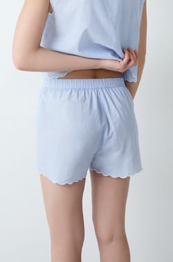 Embroidered Cotton Pajama Shorts;${refinementColor}