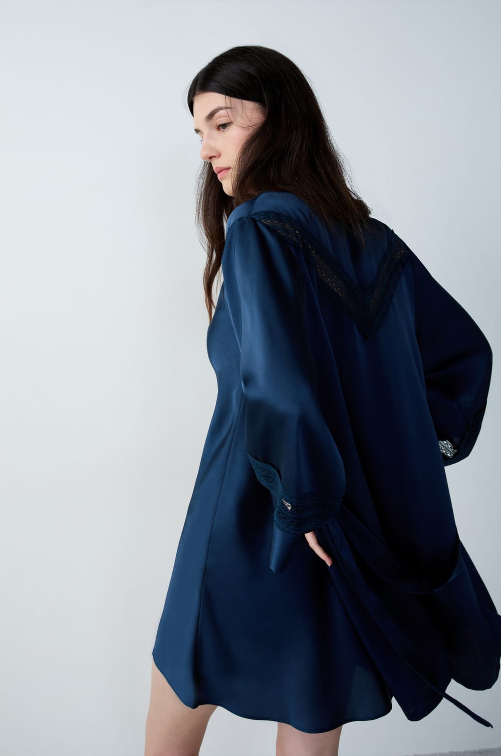 Satin Robe With Lace Details;${refinementColor}