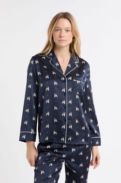Chemise de pyjama en satin à motifs chiens;${refinementColor}