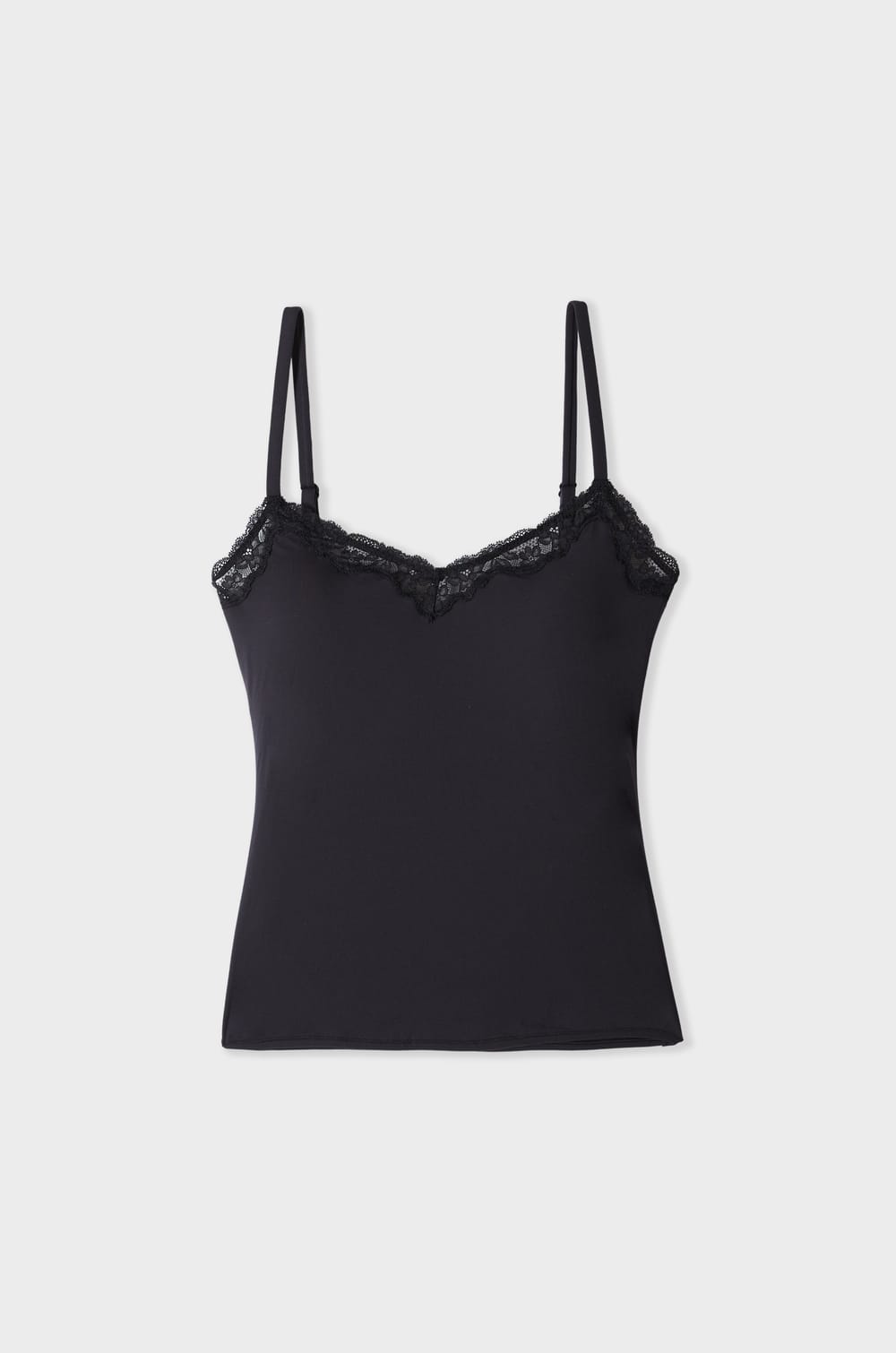 Camisole in microfibre and lace with integrated bralette and pads;${refinementColor}