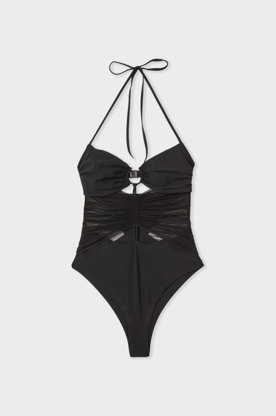 One-Piece Swimsuit With Tulle Details;${refinementColor}