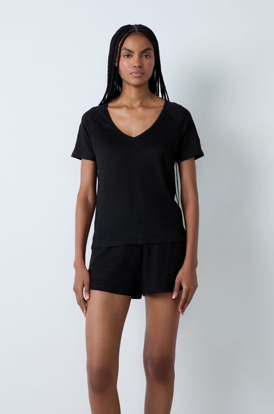 T-shirt manches courtes 100% lin&nbsp;;${refinementColor}