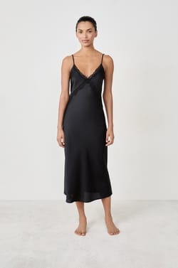 Long satin nightdress with lace details;${refinementColor}