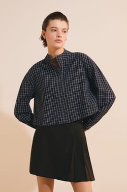 Chemise courte &agrave; carreaux en coton;${refinementColor}