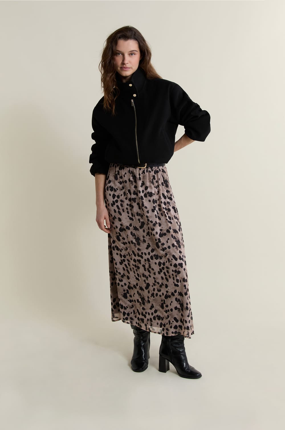 Jupe longue &agrave; imprim&eacute;;${refinementColor}