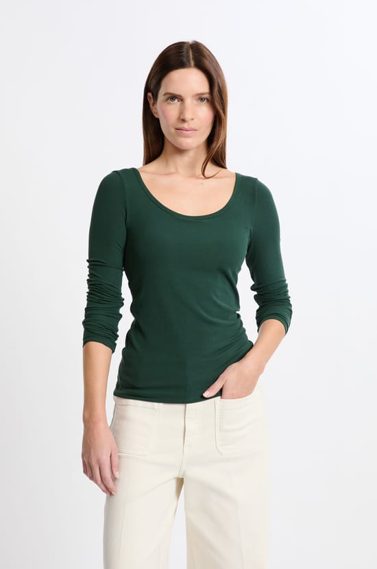 T-shirt manches longues col danseuse avec brassière intégrée;${refinementColor}