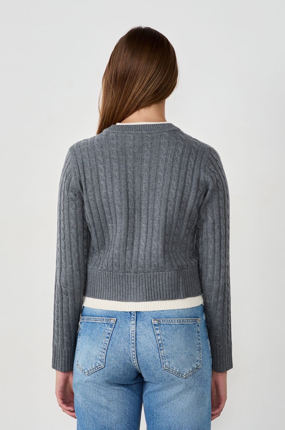 Round neck cardigan with buttons;${refinementColor}