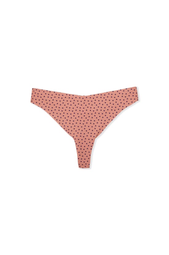 Seamless Microfibre Tanga with Heart Print;${refinementColor}