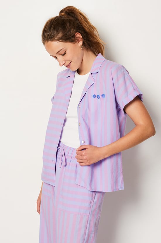 Short-sleeved Striped Pyjama Shirt;${refinementColor}