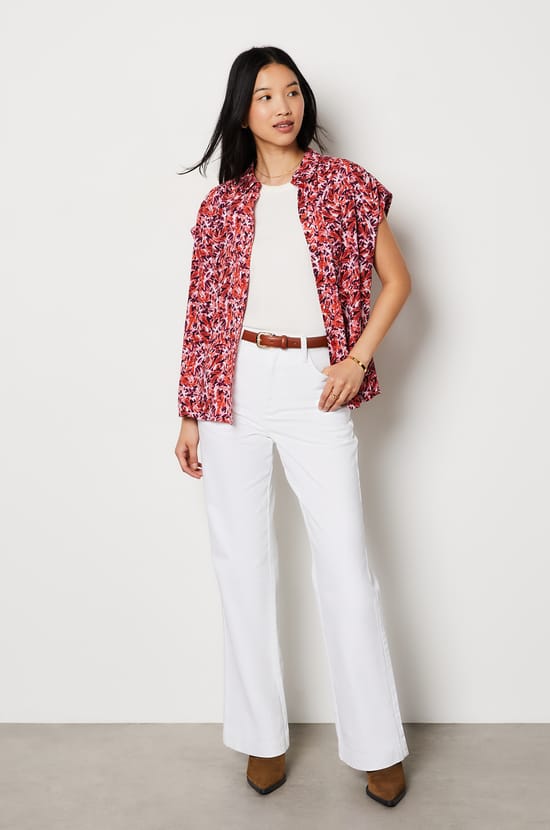 Sleeveless Shirt with Pattern;${refinementColor}