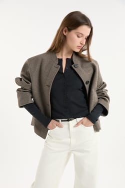 T-shirt boutonn&eacute; &agrave; manches longues en coton;${refinementColor}