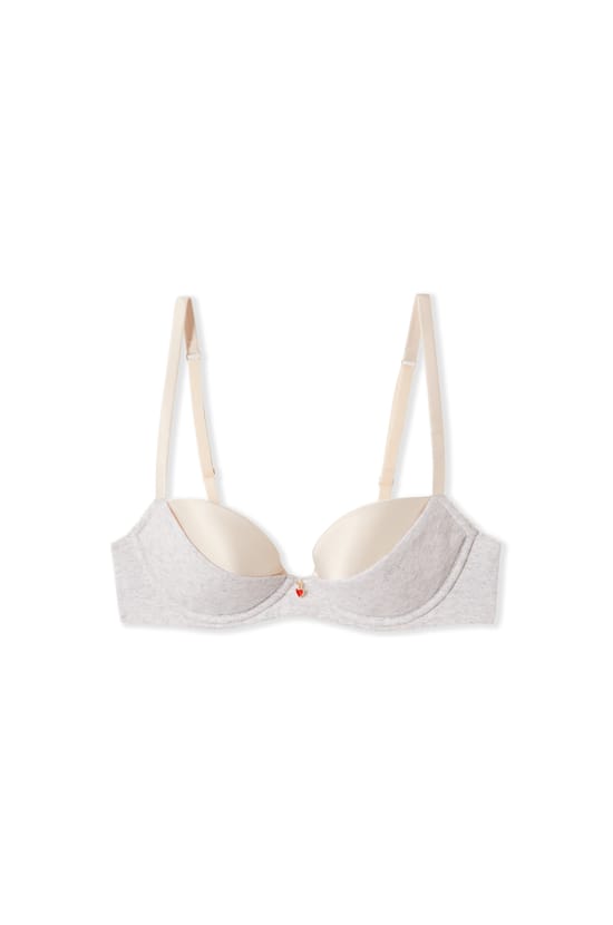 Lightly Lined Satin Bra In Ribbed Cotton With Charm;${refinementColor}