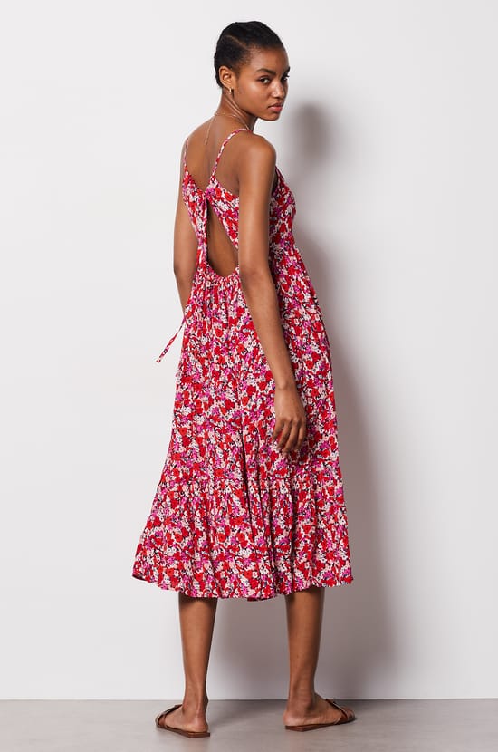 Floral Long Dress with Thin Straps;${refinementColor}