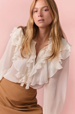 Blouse transparente avec col à volants;${refinementColor}