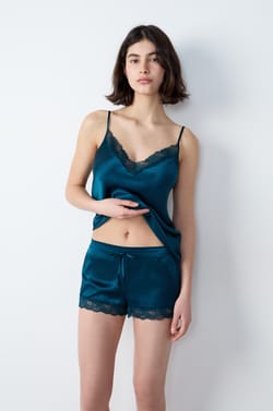 Silk Pyjama Shorts with Lace Details;${refinementColor}