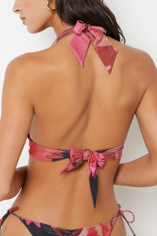 Glittery Triangle Bikini Top to Tie;${refinementColor}