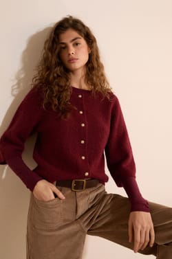 Pull cardigan avec laine;${refinementColor}