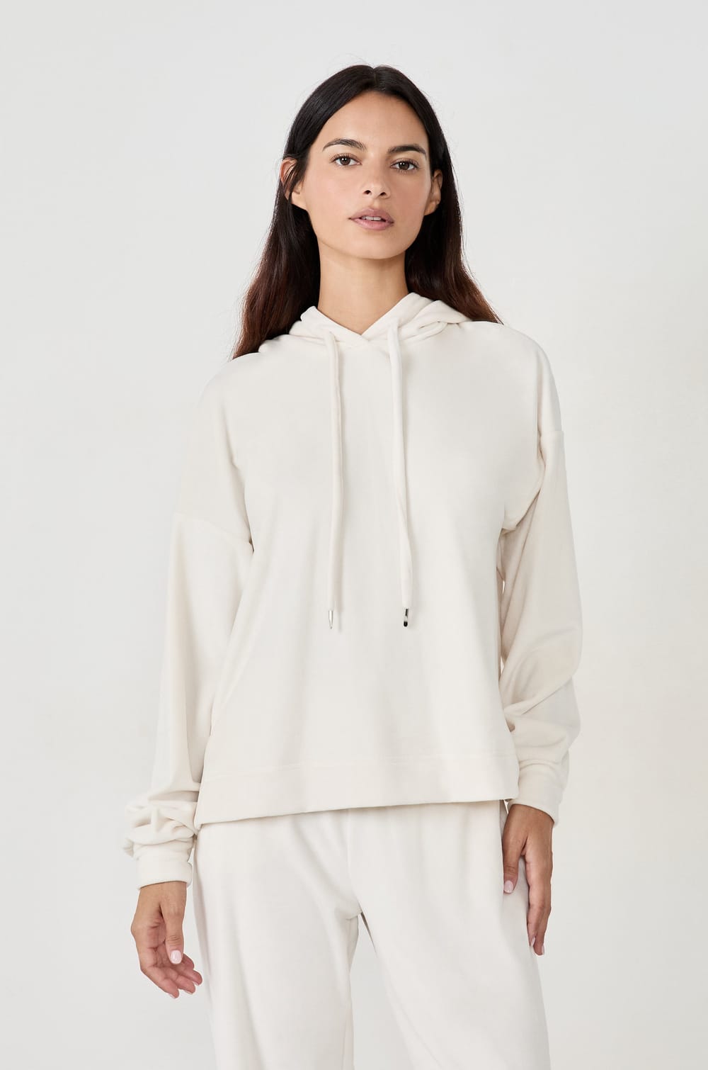 Sweatshirt à capuche effet velours;${refinementColor}