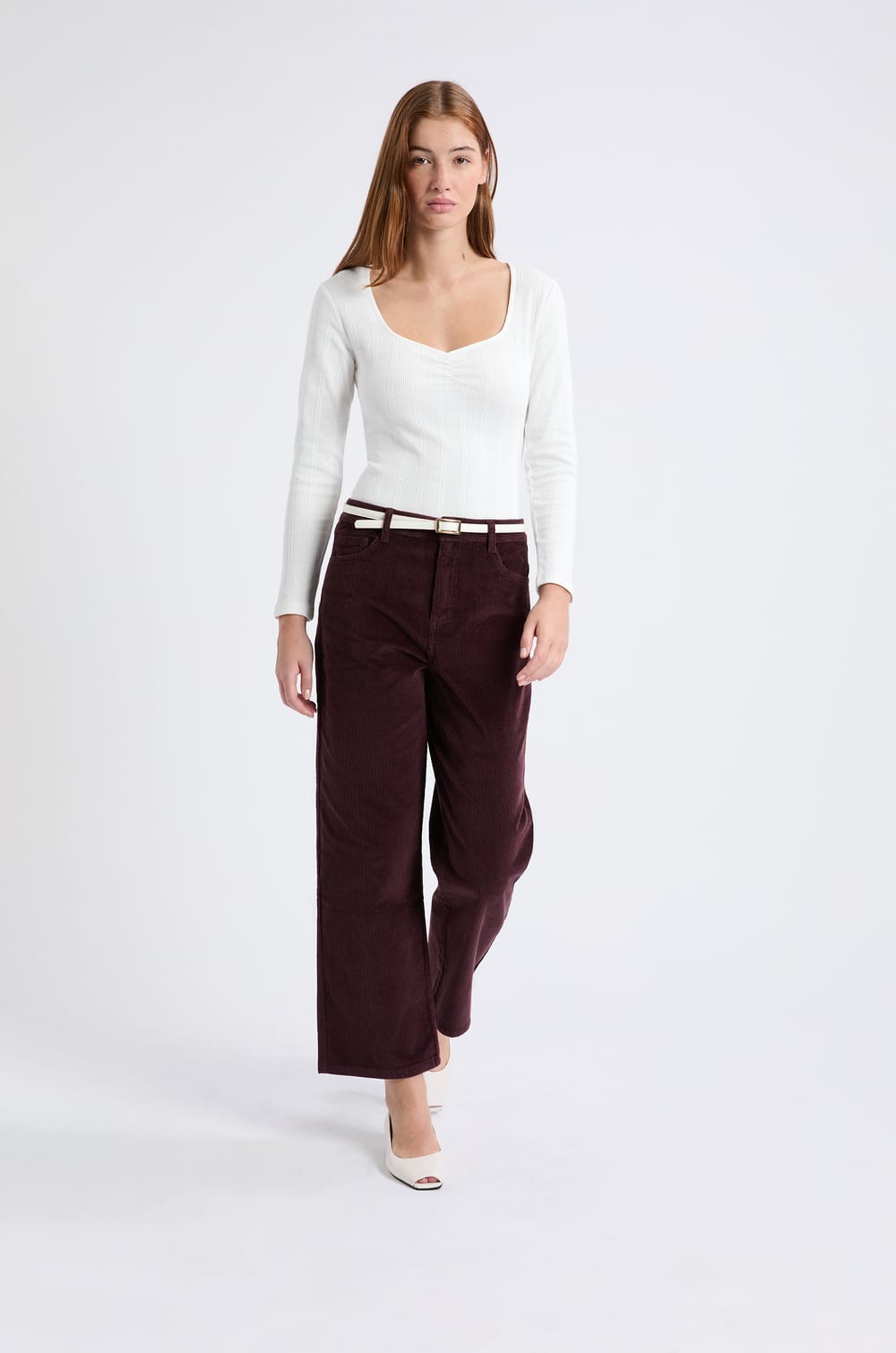 Pantalon droit en coton effet velours;${refinementColor}