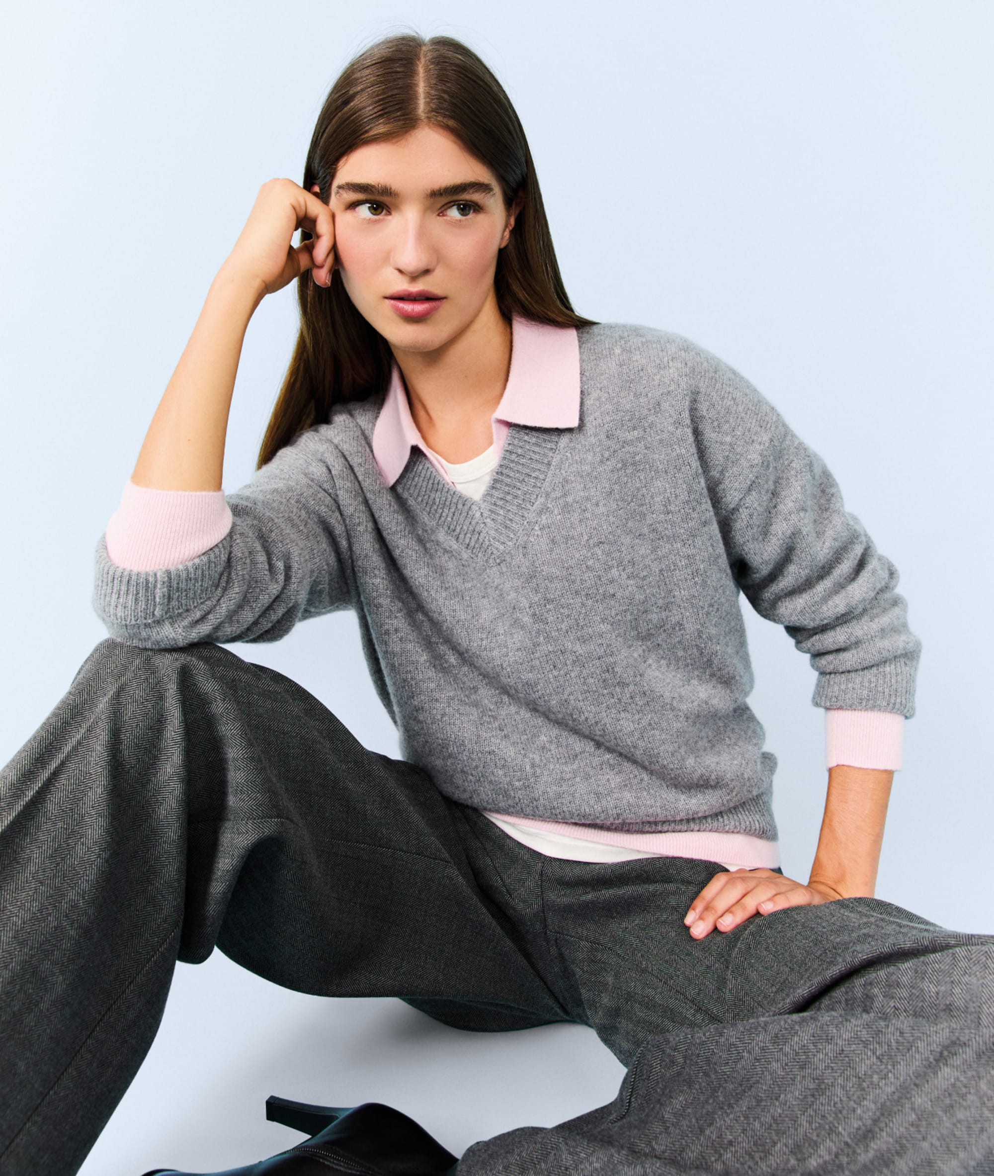 V-Neck Cashmere Sweater - LOUISE BIGV - GRIS - ETAM