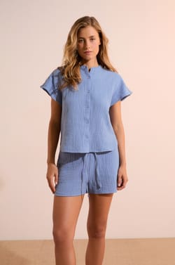 Cotton Gauze Pyjama Shirt;${refinementColor}