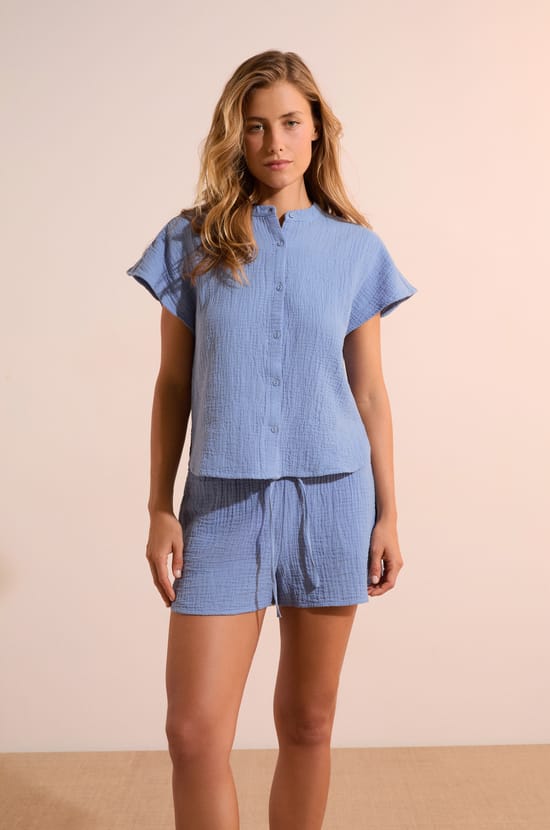 Cotton Gauze Pyjama Shirt;${refinementColor}
