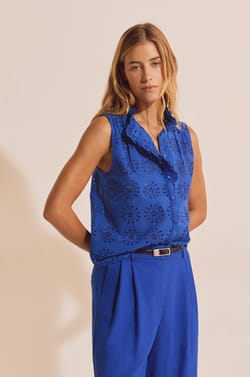 Chemise sans manches avec broderie en coton;${refinementColor}